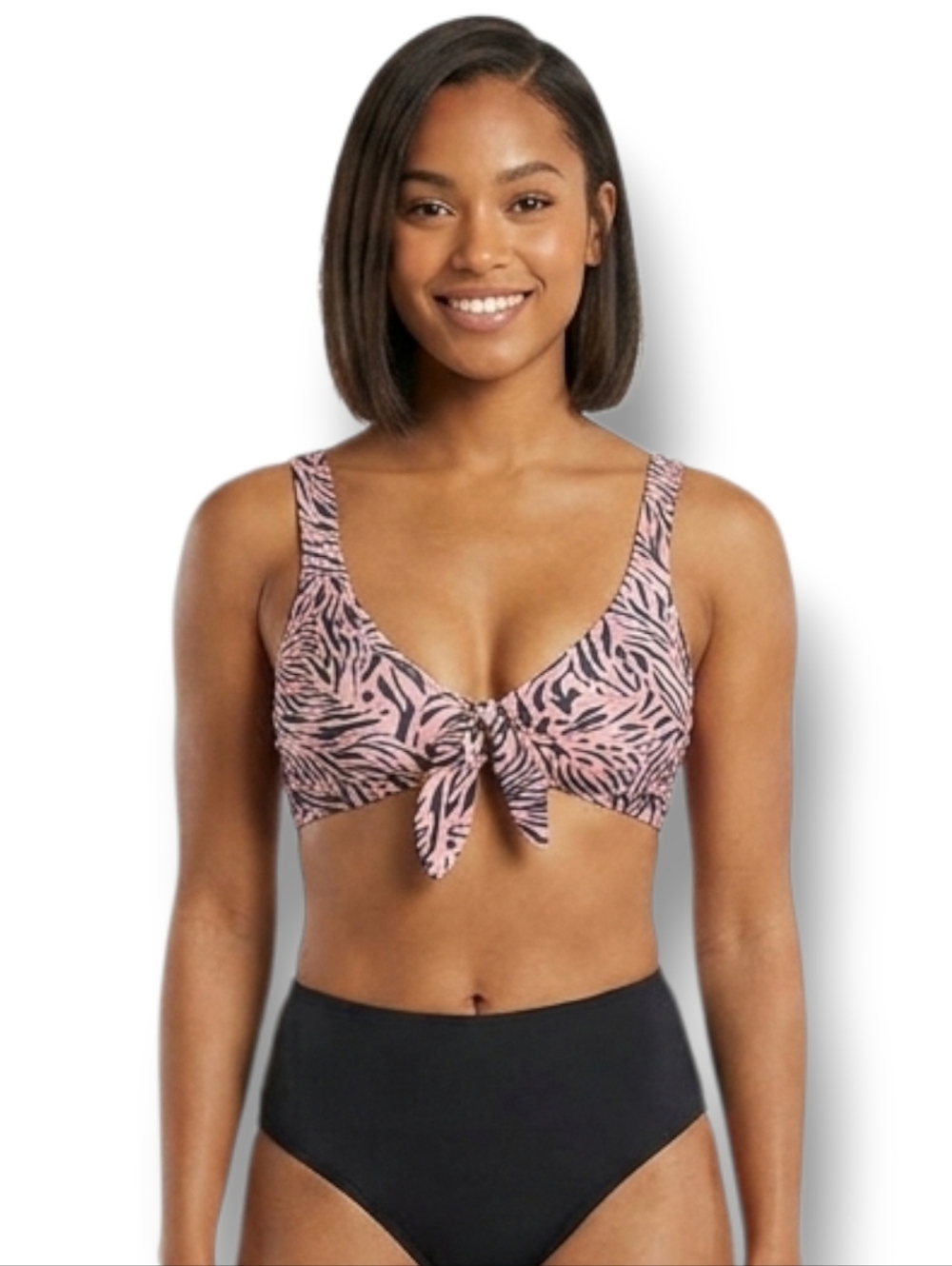Xhilaration Juniors Pink & Gray Animal Print Tie Front Bikini Top XS